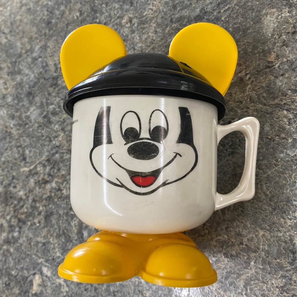 Vintage Walt Disney Mickey Mouse Cup with Ears Lid, Hole for Straw, Wht …